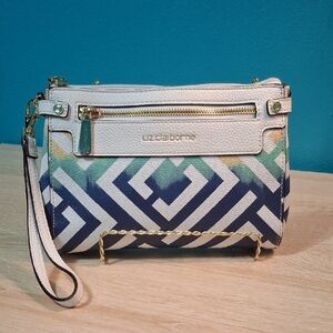Liz Claiborne Navy and White Geometric Clutch